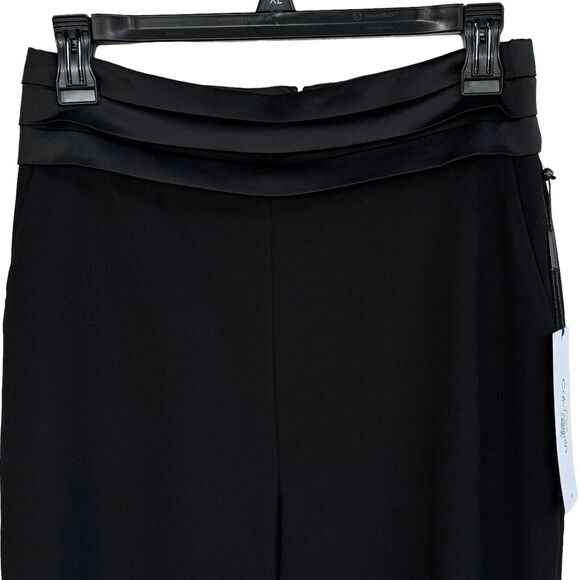 Calvin Klein SZ 2 Career Pants Pocket High-Rise Rear Zip Pleated Waist Black New - Picture 2 of 9